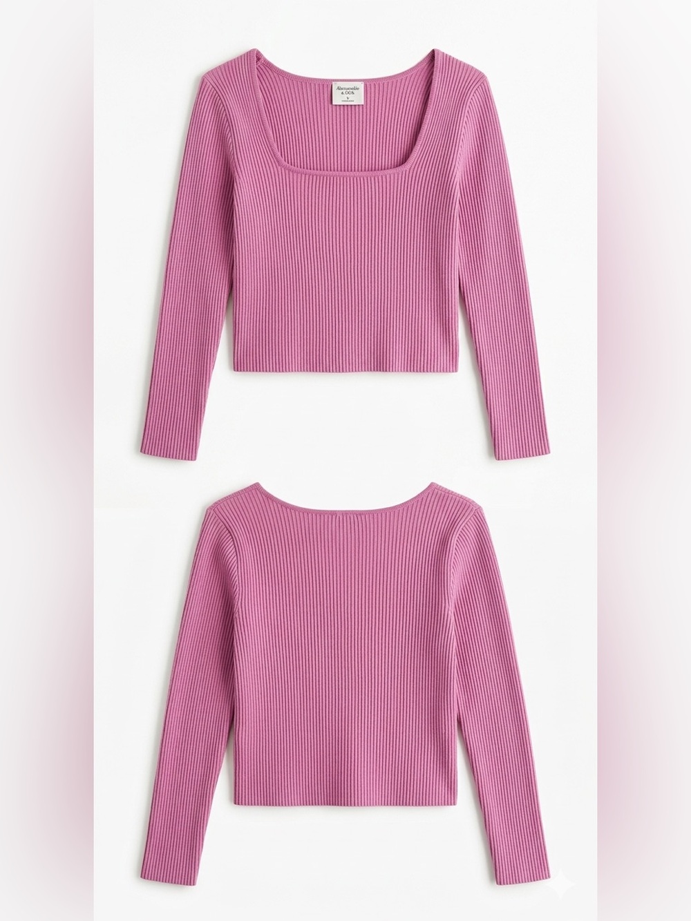Abercrombie & Fitch Pink Ribbed Square-Neck Long Sleeve Top